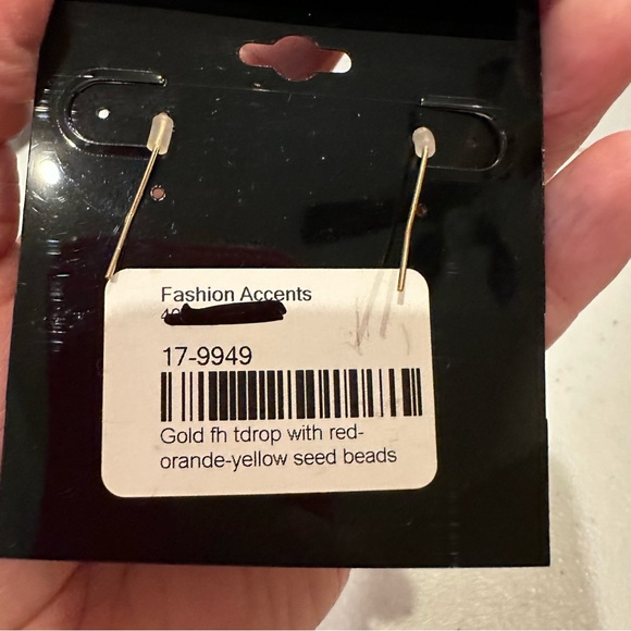 NWT Fashion Accents Earrings dangle gold w/ multicolored seed beads & crystals - Picture 8 of 8